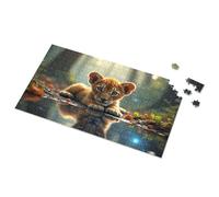 Segnaletica da bar vintage con adorabile cucciolo di leone nella foresta incantata, puzzle con immagine di uomo caverna, bar roba per la stanza dei ragazzi (500 pezzi)