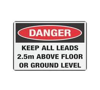 Segnaletica di avvertimento in alluminio con simbolo per uso interno ed esterno, 30,5 x 20,3 cm, con scritta "Danger Keep All Leads 2,5 m sopra il pavimento o il livello del suolo