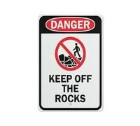 Segnaletica di pericolo Keep Off The Rocks, 30,5 x 20,3 cm, riflettente, in alluminio, con simbolo, per uso interno ed esterno