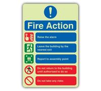 Segnaletica di sicurezza con scritta "V Safety Glow In The Dark 5 Point Fire Action Notice - Do Not Take Risks - 200 x 300 mm - Realizzato in plastica rigida Double Glow - Segnaletica di sicurezza