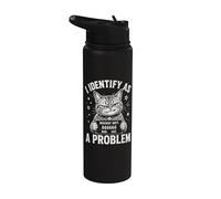 Segnaletica divertente "I Identify As A Problem Bad Cat" Stainless Steel Insulated Water Bottle