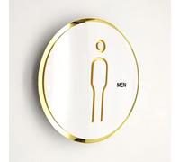 Segnaletica per servizi igienici, Adesivo for porta del bagno con specchio e targa in acrilico color oro brillante(B,15X15CM)