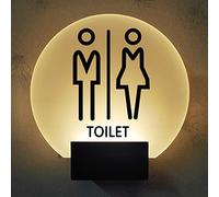 Segnaletica per servizi igienici , Cartello LED da 8 pollici for bagno, rotondo, parete, for uomo, e donna, in acrilico, con base in metallo, for ufficio, attività commerciale o casa, for porta(B)