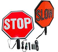 Segnaletica stradale bifacciale con maniglia, Paletta di arresto lento a LED bifacciale rossa e arancione da 18 pollici