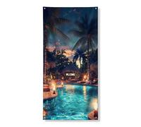 Segnaletica tropicale per la copertura della porta della piscina, decorazione paesaggistica esotica con palme, vacanze estive all'aperto, striscione di benvenuto 91 x 182