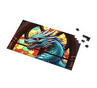 Segnali da bar vintage con drago blu in vetro colorato, immagine puzzle uomo caverna bar roba per la stanza dei ragazzi (300 pezzi)