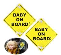 Segnali di Avvertimento, 2 pezzi Baby on Board, 12 x 12 cm, cartello per auto bambini a bordo con doppia ventosa, adesivo per Finestrino Auto Riflettenti Sticker di sicurezza per bambini Allarme Auto