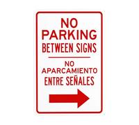 Segnali di avvertimento bilingue in metallo con scritta "No parking between Signs With Right Arrow, Cautions Security", cartello di sicurezza per decorazione da parete per affari stradali, 20 x 30 cm