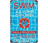 Segnali di avvertimento con le regole di avvertimento, segnale di avvertimento piscina, nuoto a proprio rischio This is a private pool no lifeguard on duty, 20,3 x 30,5 cm, cartello in metallo