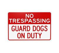 Segnali di avvertimento con scritta "No Trespassing Guard Dogs On Duty, Beware Of Dog Security", per casa, lavoro, esterni, interni, strada, cortile, garage, muri, sicurezza, decorazione