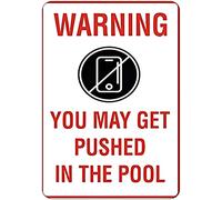 Segnali di avvertimento di sicurezza con scritta in inglese "Warning You May Get Pushed In The Pool Activity" Wall Art Warning Warning Tin Signs Metal Road Yard Decor 15,2 x 20,3 cm