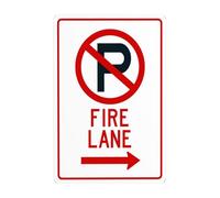 Segnali di avvertimento in metallo con freccia destra e scritta "Fire Lane With No Parking", segnale di avvertimento in metallo, cartello di sicurezza per la sicurezza stradale, decorazione da parete