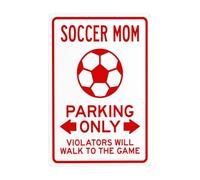 Segnali di avvertimento in metallo con scritta in inglese "Soccer Mom Parking Only Violators Will Walk To The Game", cartello di sicurezza in metallo con scritta in lingua inglese "Cautions Security