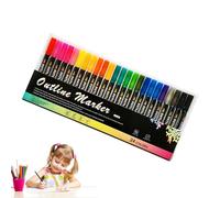 Segnali di contorno luccicante - Penne artistiche a doppia linea impermeabile, pennarelli inchiostri glitter creativi per il disegno e le lettere | Set di set colorato a doppia punta per big