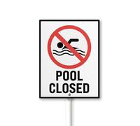 Segnali di sicurezza con scritta "Caution Safety" Pool Closed Sign with Stake 11,7 x 15,2 cm, in alluminio, decorazione per esterni, antiruggine, robusto, per uso esterno, facile da installare, set da