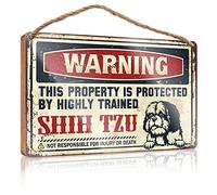 Segnali in legno per dispensa per cucina avviso Questa proprietà è protetta da uno Shih Tzu altamente addestrato cartello in legno decorazione cortile decorazione ingresso (dimensioni: 15 x 28 cm)