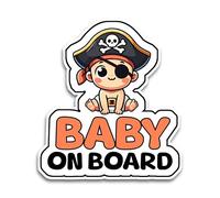 Segnali per auto, 6,5 x 5,5 cm, motivo: Baby Pirate on Board, adesivo impermeabile e resistente ai raggi UV, cartello durevole per la consapevolezza della sicurezza, facile da applicare per finestra o