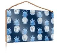 Segnali per la decorazione della casa con motivo ananas blu, sfondo in legno, cartello in legno per bagno, decorazione per la casa colonica (20 x 30 cm)