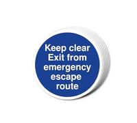 Segnali per porta antincendio con scritta "Keep Clear Exit From Emergency Escape Route", 80 x 80 mm, confezione multipla, adesivi in vinile per porte tagliafuoco (6)