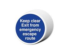 Segnali per porta antincendio con scritta "Keep Clear Exit From Emergency Escape Route", 80 x 80 mm, confezione multipla, forte adesivo in vinile per la sicurezza delle porte tagliafuoco (12)
