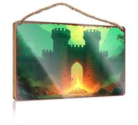 Segnali primaverili per portico anteriore, porta di fuoco verso un castello medievale, cartello boscoso decorazione occidentale per la casa cartello decorativo da appendere (23 x 35 cm)