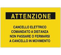 ►Segnali Proprietà Privata - ATTENZIONE CANCELLO ELETTRICO COMANDATO A DISTANZA NON PASSARE O FERMARSI A CANCELLO IN MOVIMENTO - Cartello plastica rigida (Forex® 3mm) - f.to 300 X 200 mm (34.013)