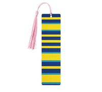 Segnalibri a righe gialle e blu con nappe, segnalibro in legno per donne e uomini, segnalibro fatto a mano per gli amanti dei libri, segnalibri per pagine di lettura, etichette in legno, ornamenti