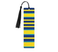 Segnalibri a righe gialle e blu con nappe, segnalibro in legno per donne e uomini, segnalibro fatto a mano per gli amanti dei libri, segnalibri per pagine di lettura, etichette in legno, ornamenti