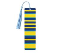 Segnalibri a righe gialle e blu con nappe, segnalibro in legno per donne e uomini, segnalibro fatto a mano per gli amanti dei libri, segnalibri per pagine di lettura, etichette in legno, ornamenti