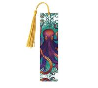 Segnalibri colorati in legno a forma di polpo per gli amanti dei libri, segnalibro fai da te fatto a mano con nappe colorate stampati su entrambi i lati, accessori per libri artistici, regalo per