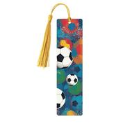 Segnalibri colorati in legno a tema calcio per gli amanti dei libri, segnalibro fai da te fatto a mano con nappe colorate Marcatori di pagina stampati su entrambi i lati, accessori artistici per libri