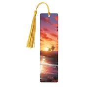 Segnalibri colorati in legno con tramonto tropicale per gli amanti dei libri, segnalibro fai da te fatto a mano con nappe colorate Marcatori di pagina stampati su entrambi i lati, accessori artistici