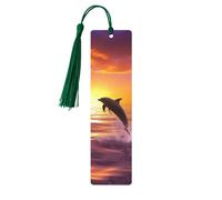 Segnalibri con delfini al tramonto con nappe, segnalibro in legno per donne e uomini, segnalibro fatto a mano per gli amanti dei libri, segnalibri per pagine di lettura, etichette in legno, ornamenti