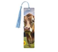Segnalibri con mucca marrone con nappe, segnalibro in legno per donne e uomini, segnalibro fatto a mano per gli amanti dei libri, marcatori per pagine di lettura, etichette in legno, ornamenti regalo