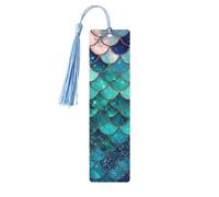 Segnalibri con stampa a squame di pesce sirena con nappe, segnalibro in legno per donne e uomini, segnalibro fatto a mano per gli amanti dei libri, segnalibri per pagine di lettura, etichette in legno