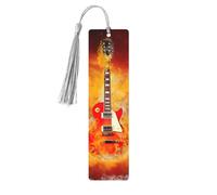 Segnalibri con stampa di chitarra rock in fiamme, 5 segnalibri in legno con nappe, regali per gli amanti dei libri