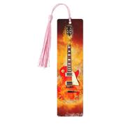 Segnalibri con stampa di chitarra rock in fiamme, 5 segnalibri in legno con nappe, regali per gli amanti dei libri