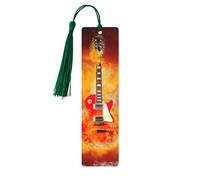Segnalibri con stampa di chitarra rock in fiamme, 5 segnalibri in legno con nappe, regali per gli amanti dei libri
