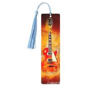 Segnalibri con stampa di chitarra rock in fiamme, 5 segnalibri in legno con nappe, regali per gli amanti dei libri