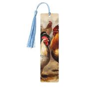 Segnalibri con stampa di pollo e gallo con nappe, segnalibro in legno per donne e uomini, segnalibro fatto a mano per gli amanti dei libri, segnalibri per pagine di lettura, etichette in legno