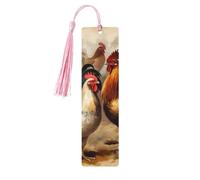 Segnalibri con stampa di pollo e gallo con nappe, segnalibro in legno per donne e uomini, segnalibro fatto a mano per gli amanti dei libri, segnalibri per pagine di lettura, etichette in legno