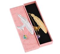 Segnalibri di piume, Rluobo 2pcs segnalibri in metallo 3D piuma farfalla (oro + argento) ciondolo fiore secco per i lettori, insegnanti, donne, mamma, amici, fatto a mano