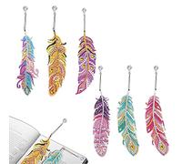 Segnalibri Diamond Painting 5D 6 Pezzi DIY Pittura Diamante Segnalibro Kit con Ciondolo di Cristallo Forma di Piuma Acrilico Bookmarks per Bambini Adulti Artigianato
