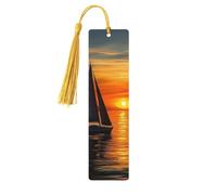Segnalibri in legno a forma di barca a vela all'alba, per amanti dei libri, fatto a mano, con nappe colorate, marcatori per pagine stampati su entrambi i lati, accessori artistici per libri, regalo