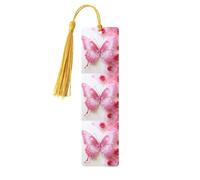 Segnalibri in legno a forma di farfalla rosa e bianca per gli amanti dei libri, segnalibro fai da te fatto a mano con nappe colorate Marcatori di pagina stampati su entrambi i lati, accessori per