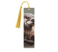 Segnalibri in legno a forma di lontra con animali per gli amanti dei libri, segnalibro fai da te fatto a mano con nappe colorate su entrambi i lati, segnalibro stampato su entrambi i lati, accessori