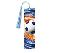 Segnalibri in legno a forma di palla da calcio in blu e bianco, per gli amanti dei libri, segnalibro fai da te fatto a mano con nappe colorate Segnalibri stampati su entrambi i lati, accessori