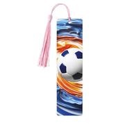 Segnalibri in legno a forma di palla da calcio in blu e bianco, per gli amanti dei libri, segnalibro fai da te fatto a mano con nappe colorate Segnalibri stampati su entrambi i lati, accessori