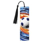 Segnalibri in legno a forma di palla da calcio in blu e bianco, per gli amanti dei libri, segnalibro fai da te fatto a mano con nappe colorate Segnalibri stampati su entrambi i lati, accessori