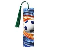 Segnalibri in legno a forma di palla da calcio in blu e bianco, per gli amanti dei libri, segnalibro fai da te fatto a mano con nappe colorate Segnalibri stampati su entrambi i lati, accessori